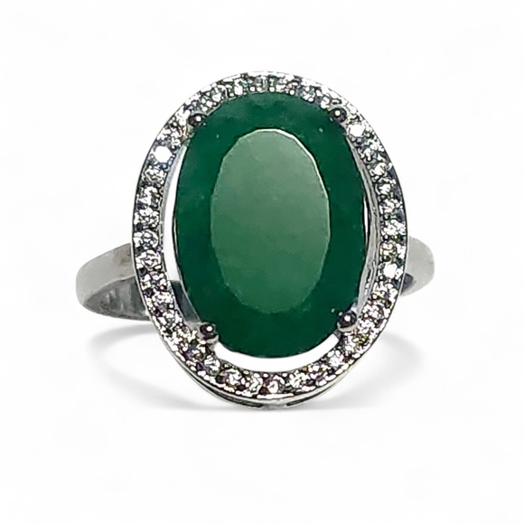 Jewelry - Emerald OVAL Solitare Halo Sterling Silver Ring size 8 NEW
